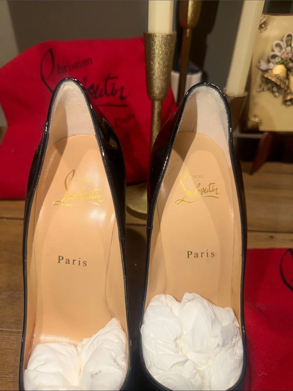 Authentic Christian Louboutin Black Patent Pointed-Toe Stiletto Pumps
